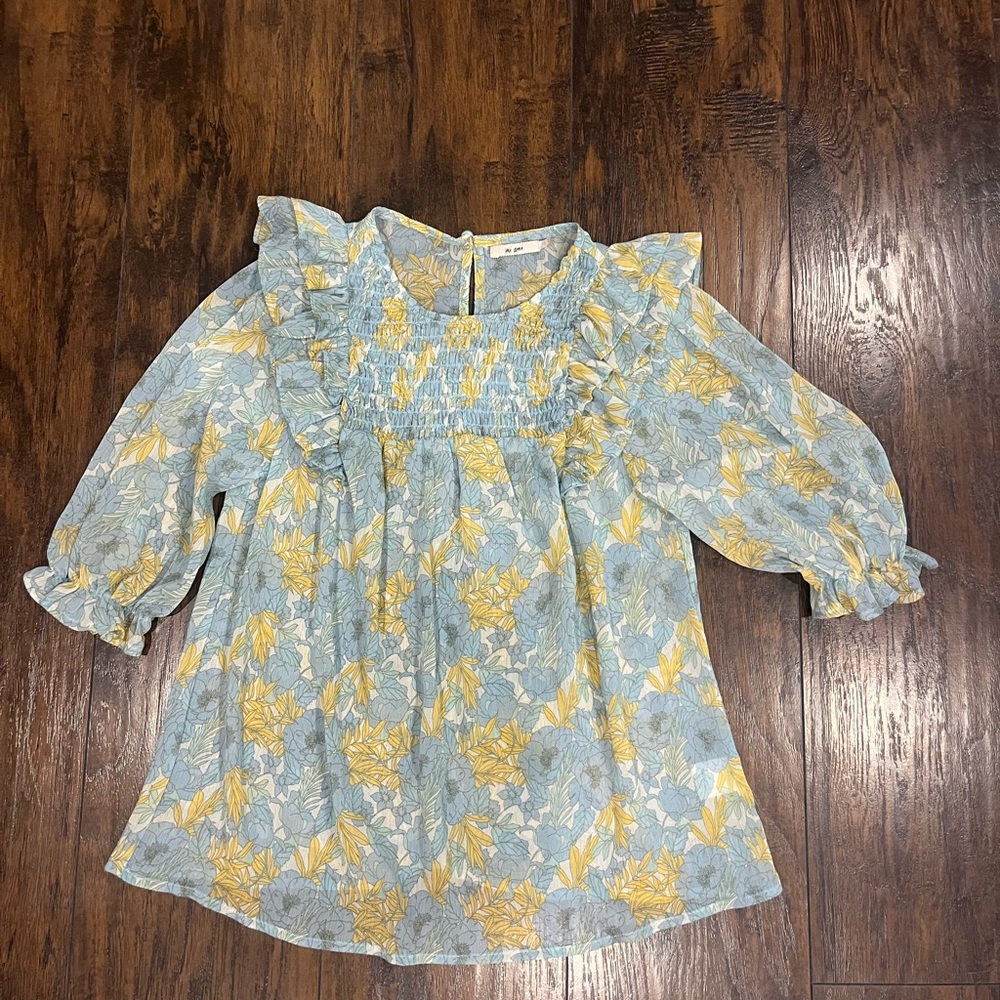 Francesca's Collections Blue and Yellow Floral Blouse